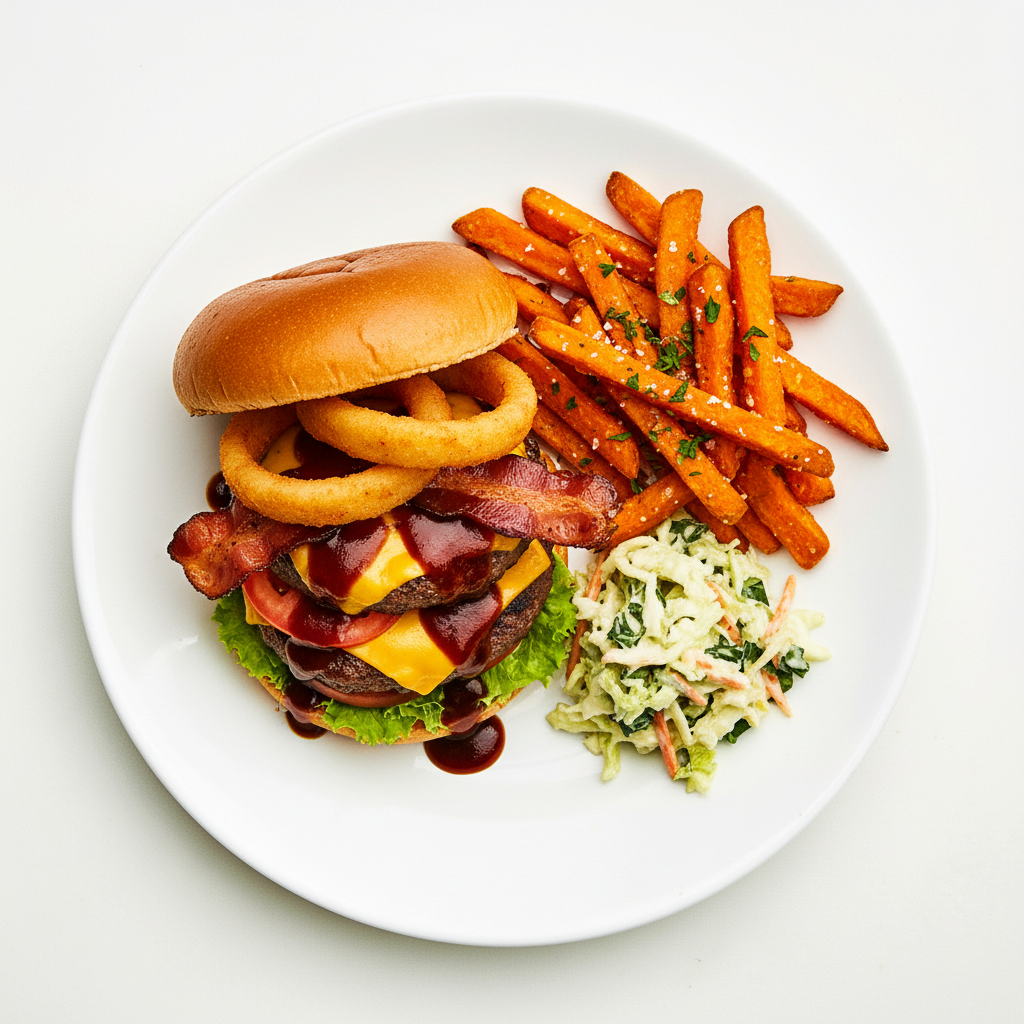 Beef Burger with a BBQ sauce Full