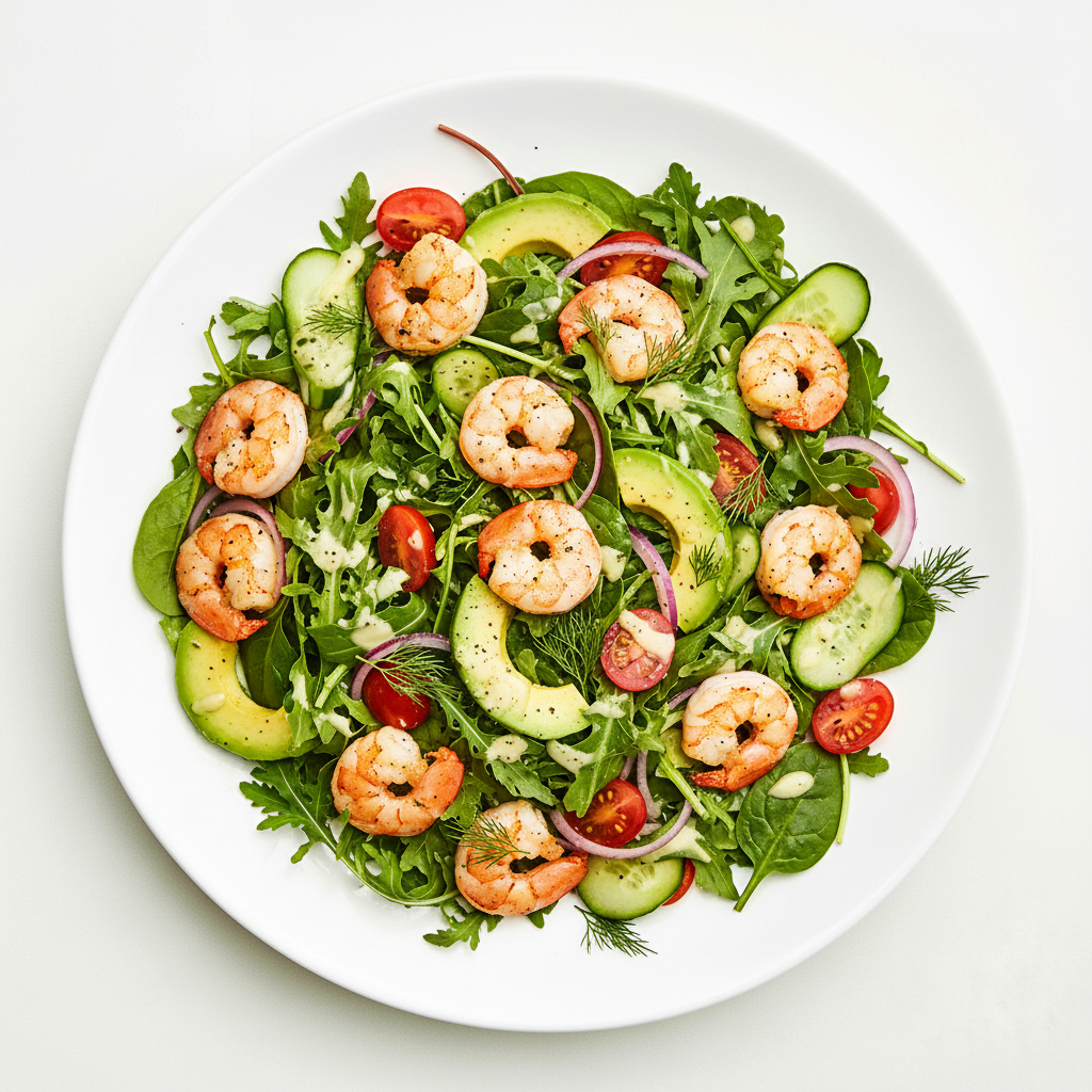 Cajun King Prawn Salad with a light Hollandaise Dressing Full